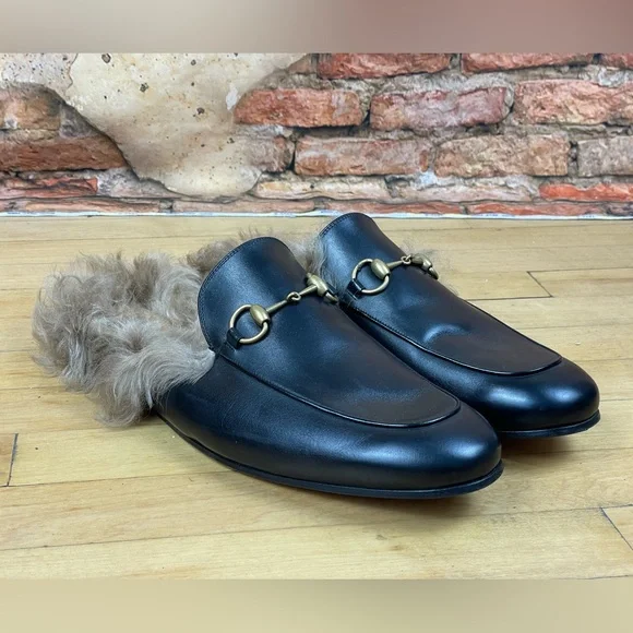 Gucci Princetown Shearling Leather Mules Size 12.5